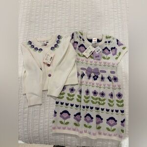 Gymboree Toddler Girl White and Purple Floral Dress and Cardigan Set 4T